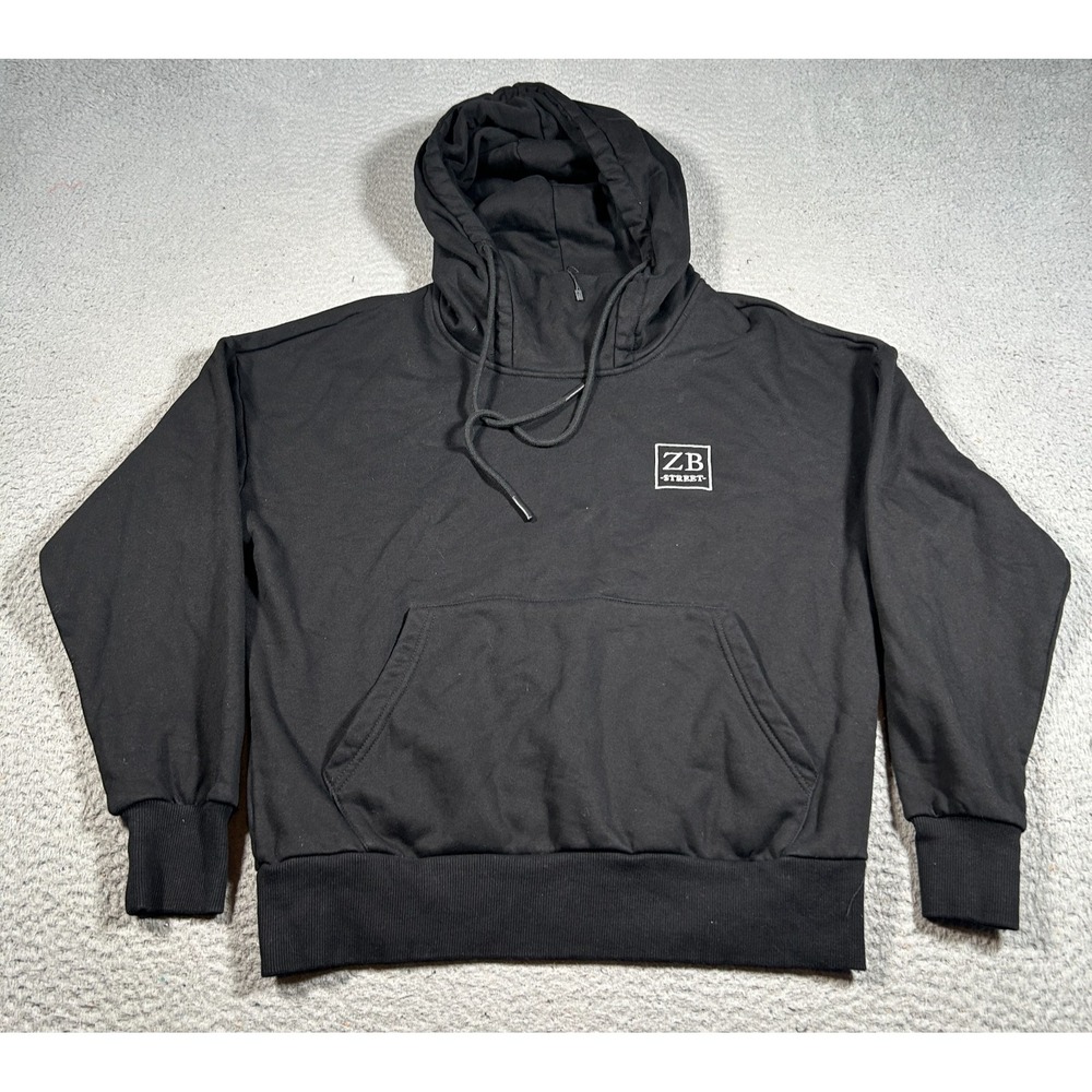 ZB Street Hoodie Mens Small Black Fleece Lined Logo Drawstring Kangaroo Pockets